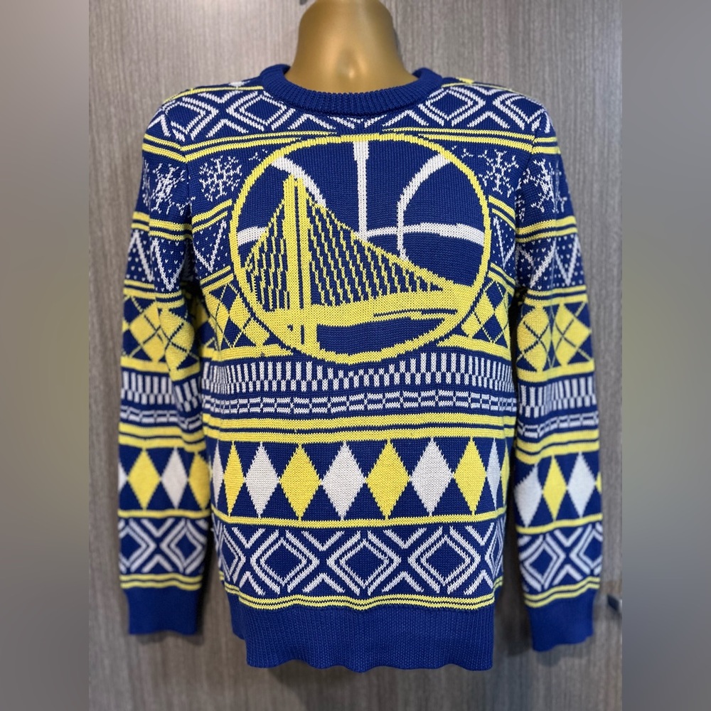 Golden State Warriors Blue Yellow NBA Ugly Winter Christmas Sweater Unisex S